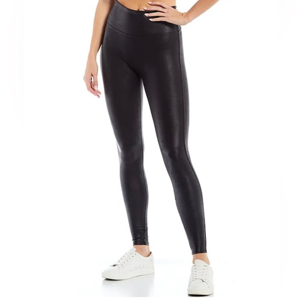SPANX - Black Faux Leather Leggings EUC Size Small Like New! Style No. 2437